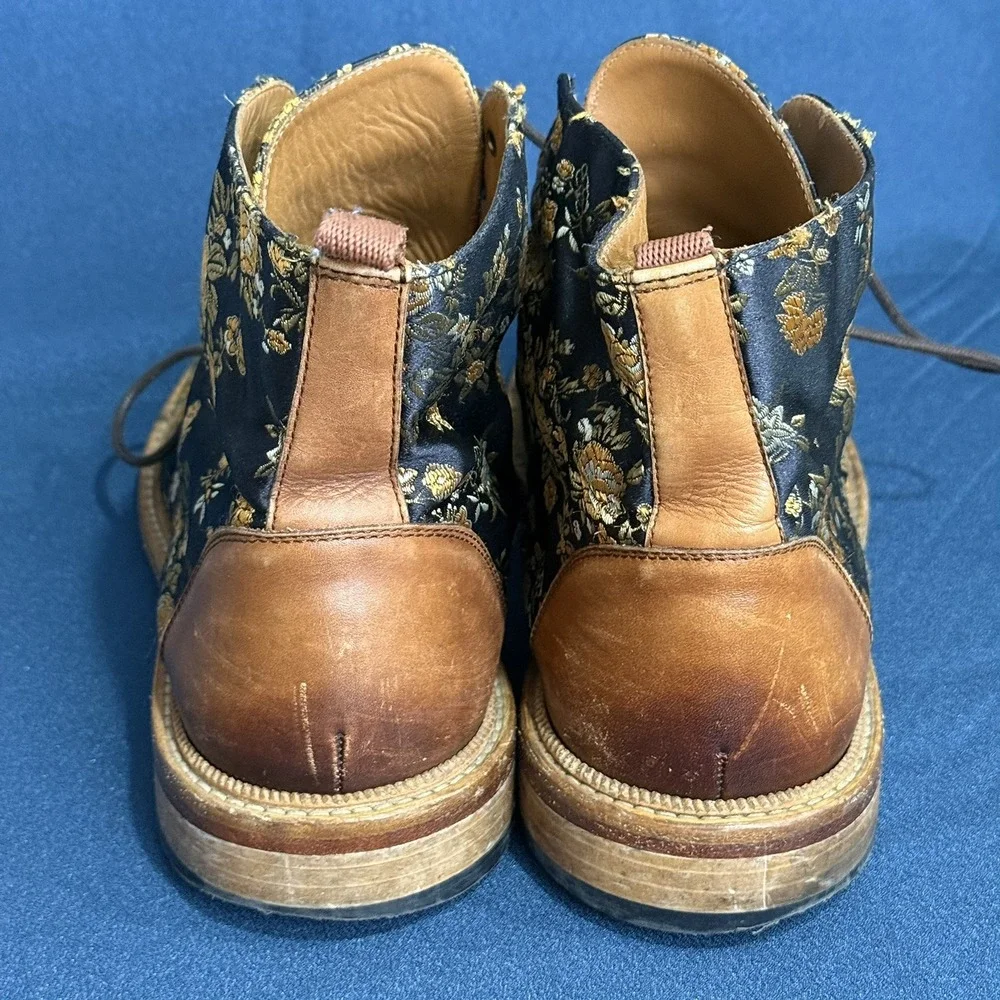 TAFT Mens Floral Cap Toe Lace Up Ankle Boots Brown Gold EU 42 US 9